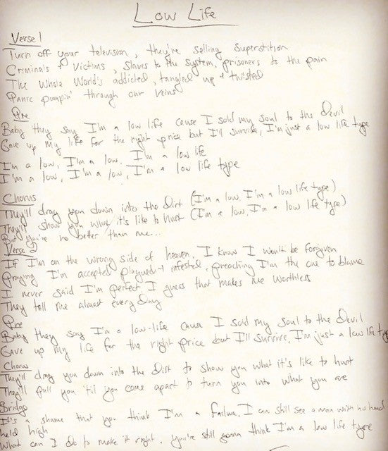 MOTHERBRAIN Hand Written Lyric Sheets!